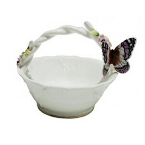 Enesco Maruri Masterpiece Bone China Basket Butterfly Floral Accent Easter Japan